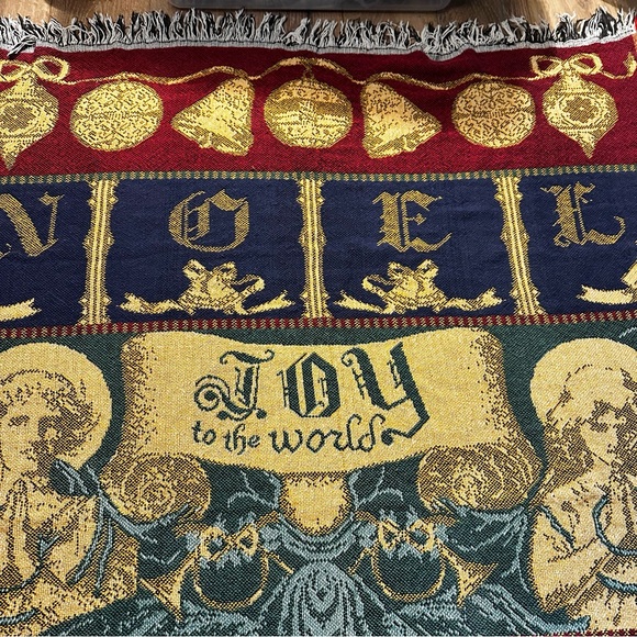 Vintage Christmas Tapestry Afghan Throw Blanket Joy To The World Noel 44x54 - Picture 3 of 15